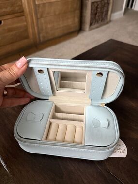 Paper Source Light Blue Travel Jewelry Case with Cream Interior